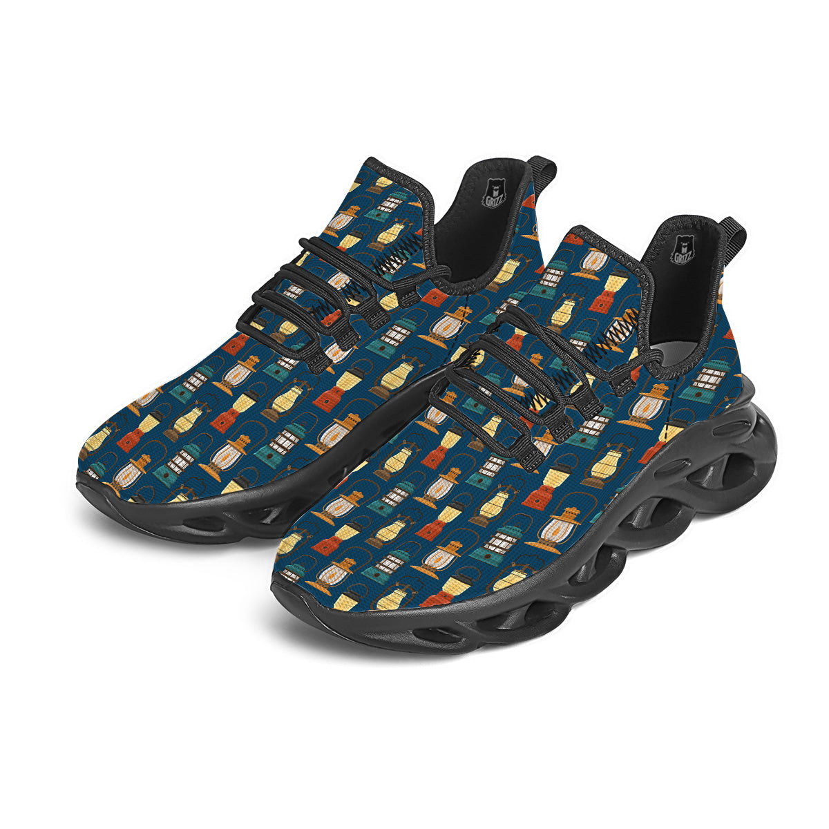 Camping Lantern Vintage Print Pattern Black Running Shoes-grizzshop