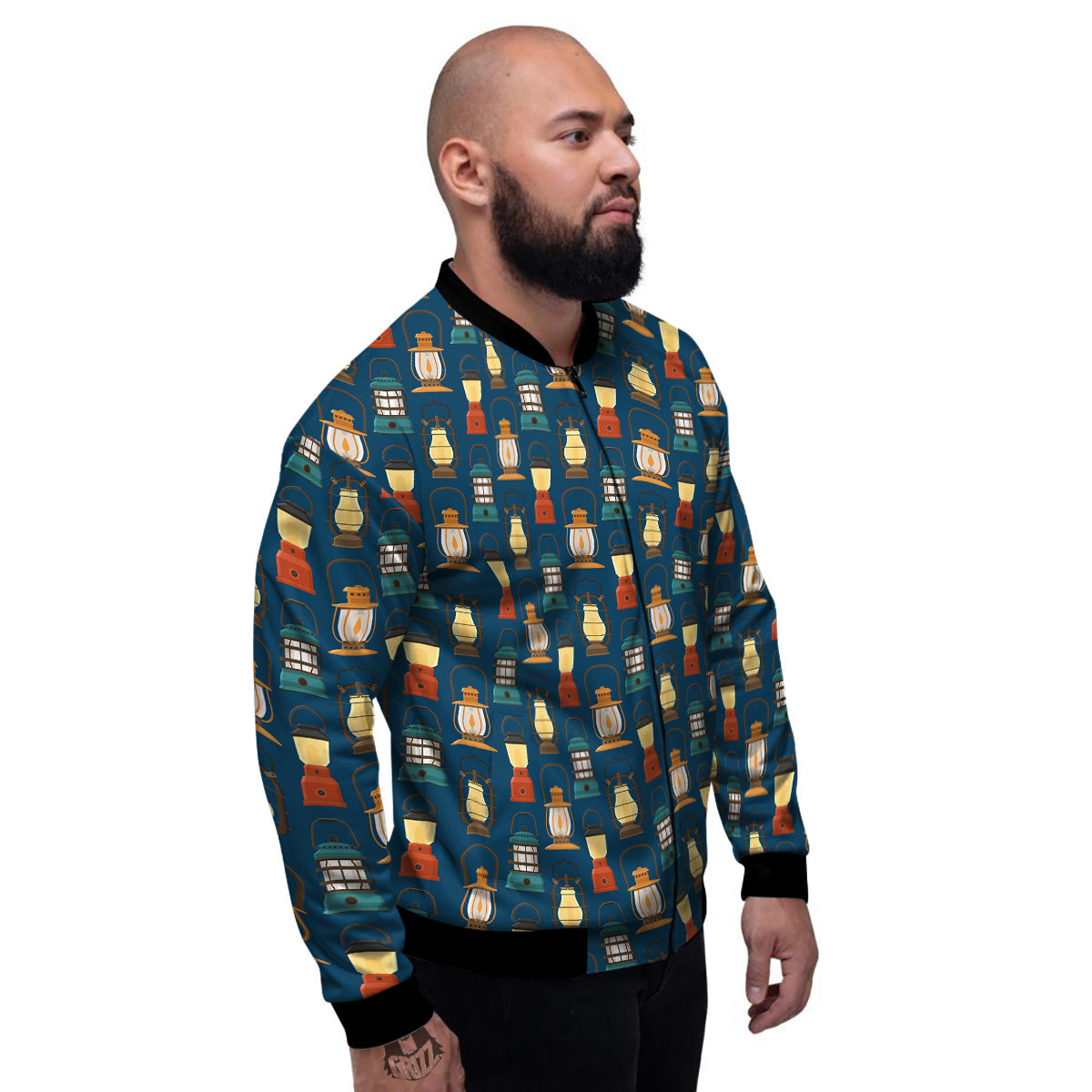 Camping Lantern Vintage Print Pattern Men's Bomber Jacket-grizzshop