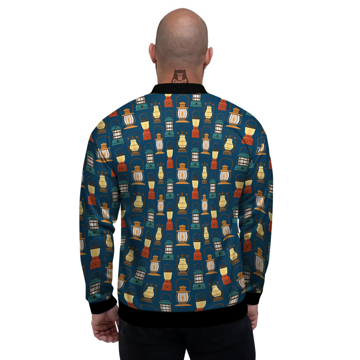 Camping Lantern Vintage Print Pattern Men's Bomber Jacket-grizzshop