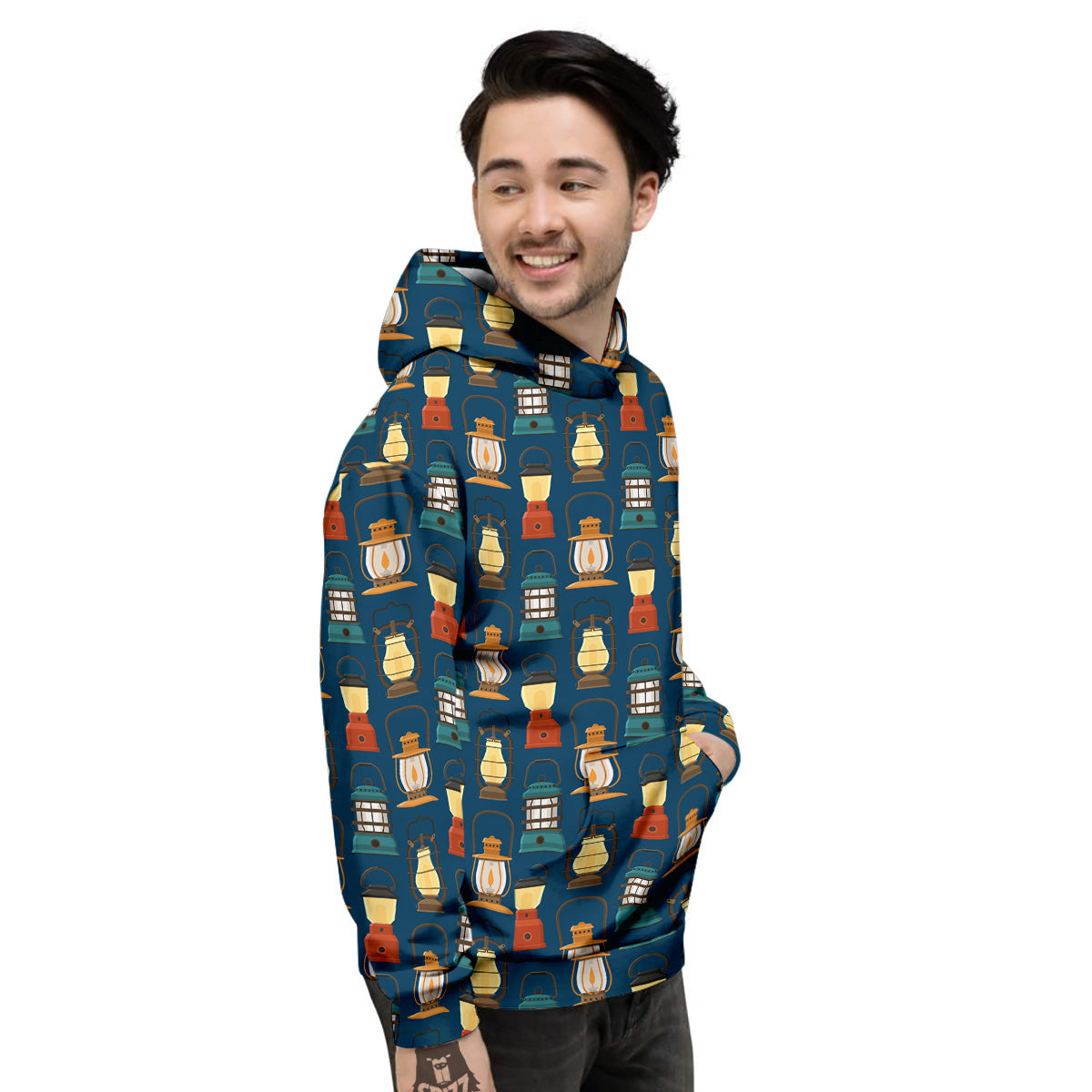 Camping Lantern Vintage Print Pattern Men's Hoodie-grizzshop