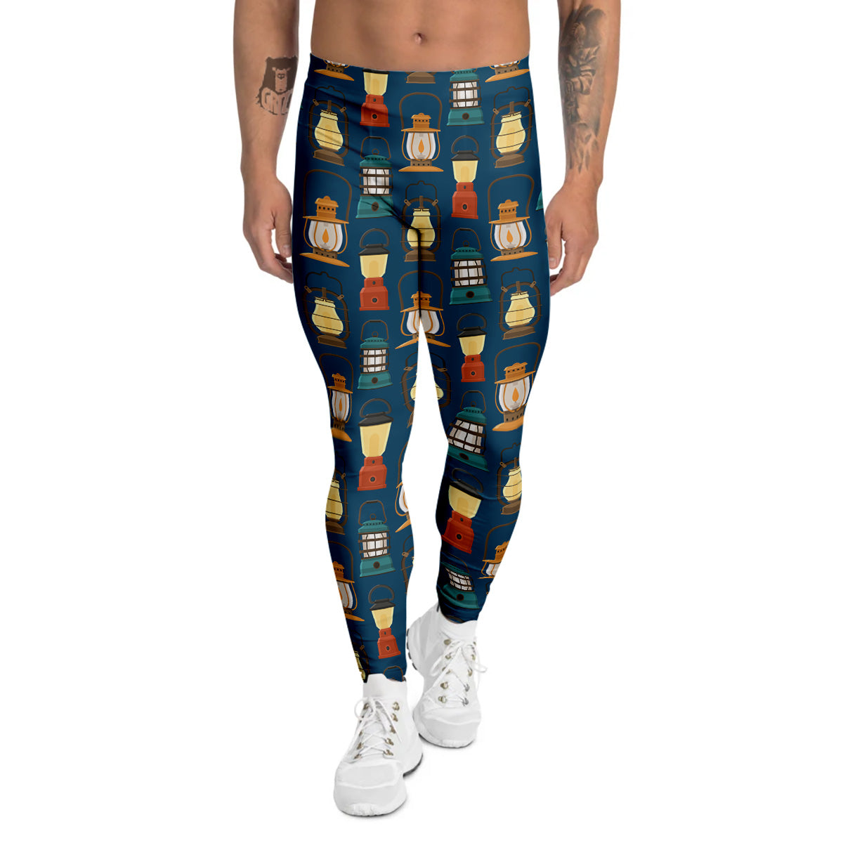 Camping Lantern Vintage Print Pattern Men's Leggings-grizzshop