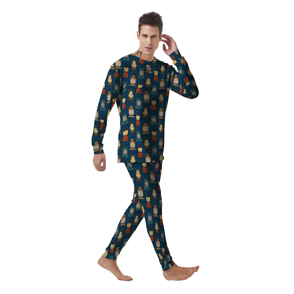 Camping Lantern Vintage Print Pattern Men's Pajamas-grizzshop