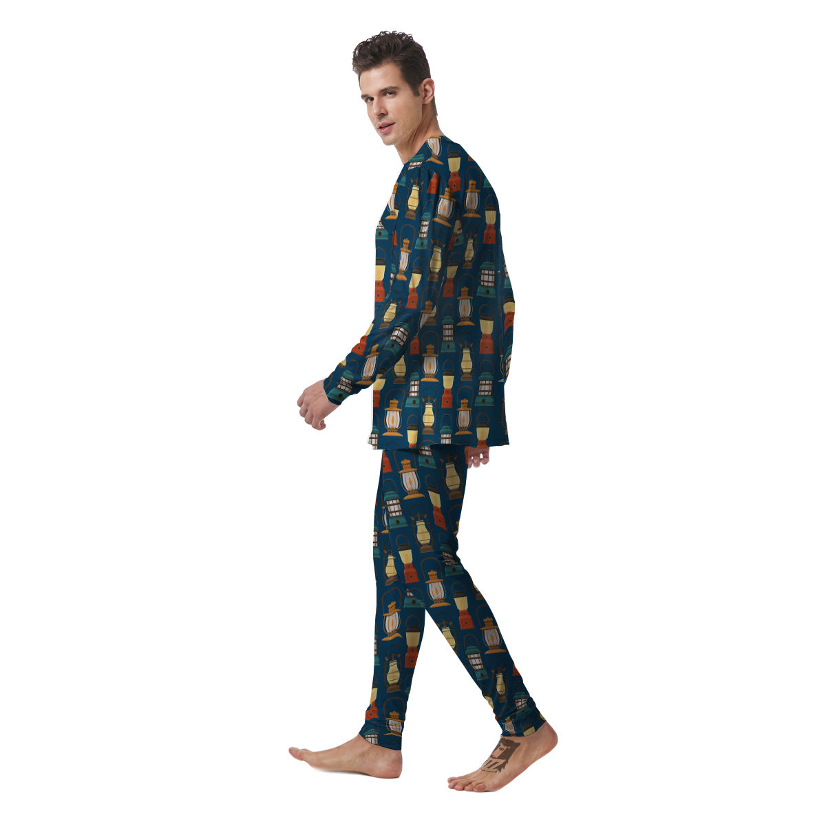 Camping Lantern Vintage Print Pattern Men's Pajamas-grizzshop