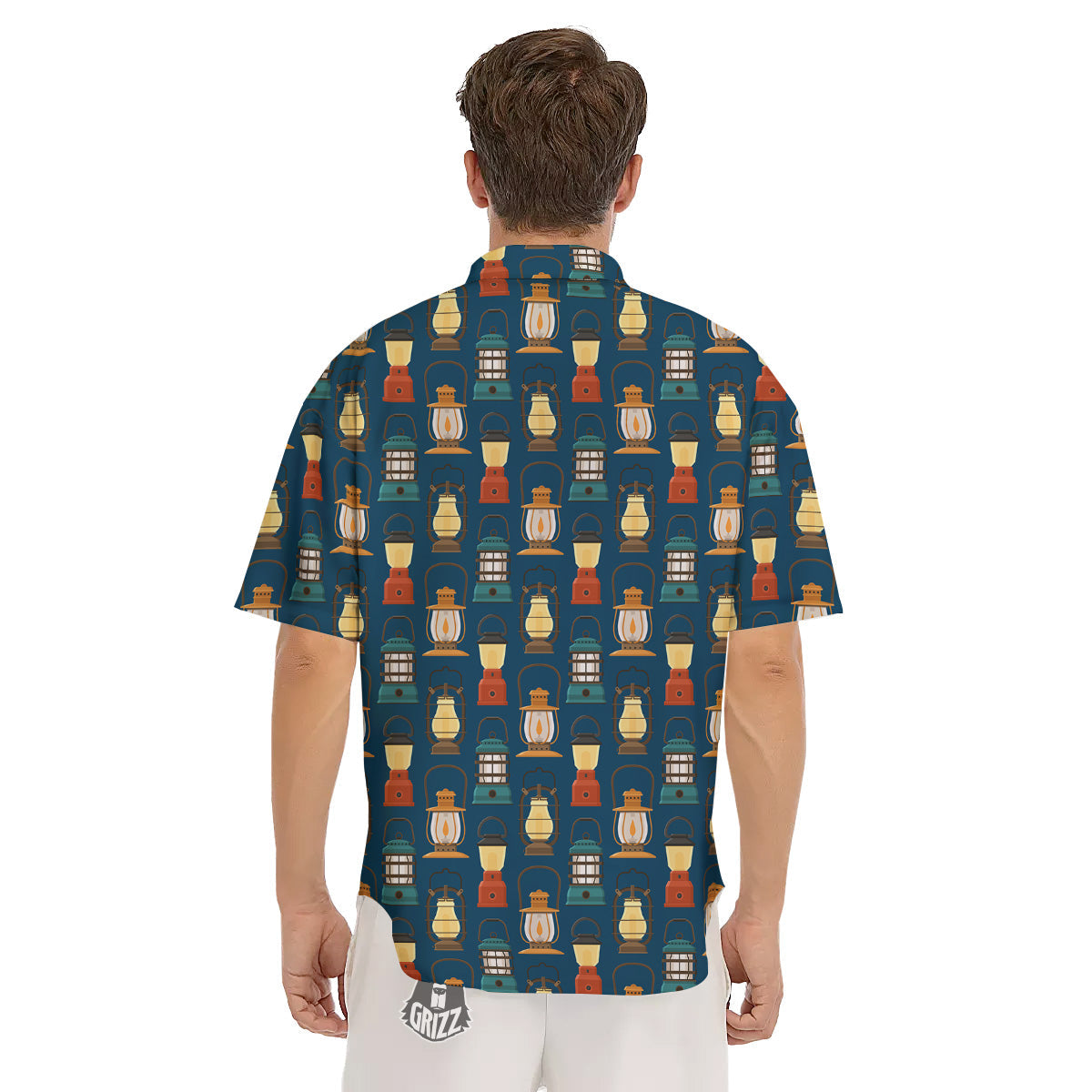 Camping Lantern Vintage Print Pattern Men's Short Sleeve Shirts-grizzshop