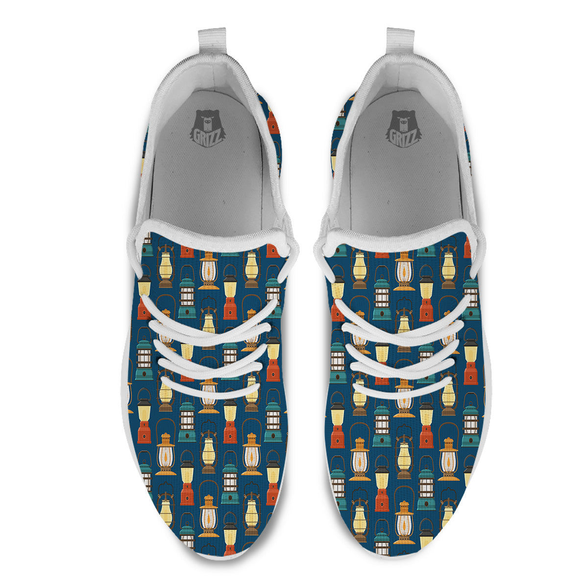 Camping Lantern Vintage Print Pattern White Athletic Shoes-grizzshop