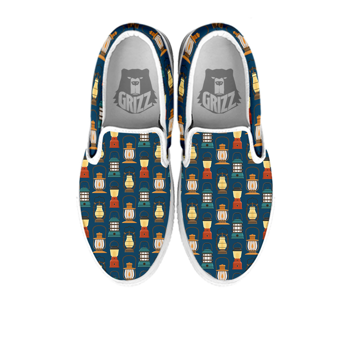 Camping Lantern Vintage Print Pattern White Slip On Shoes-grizzshop