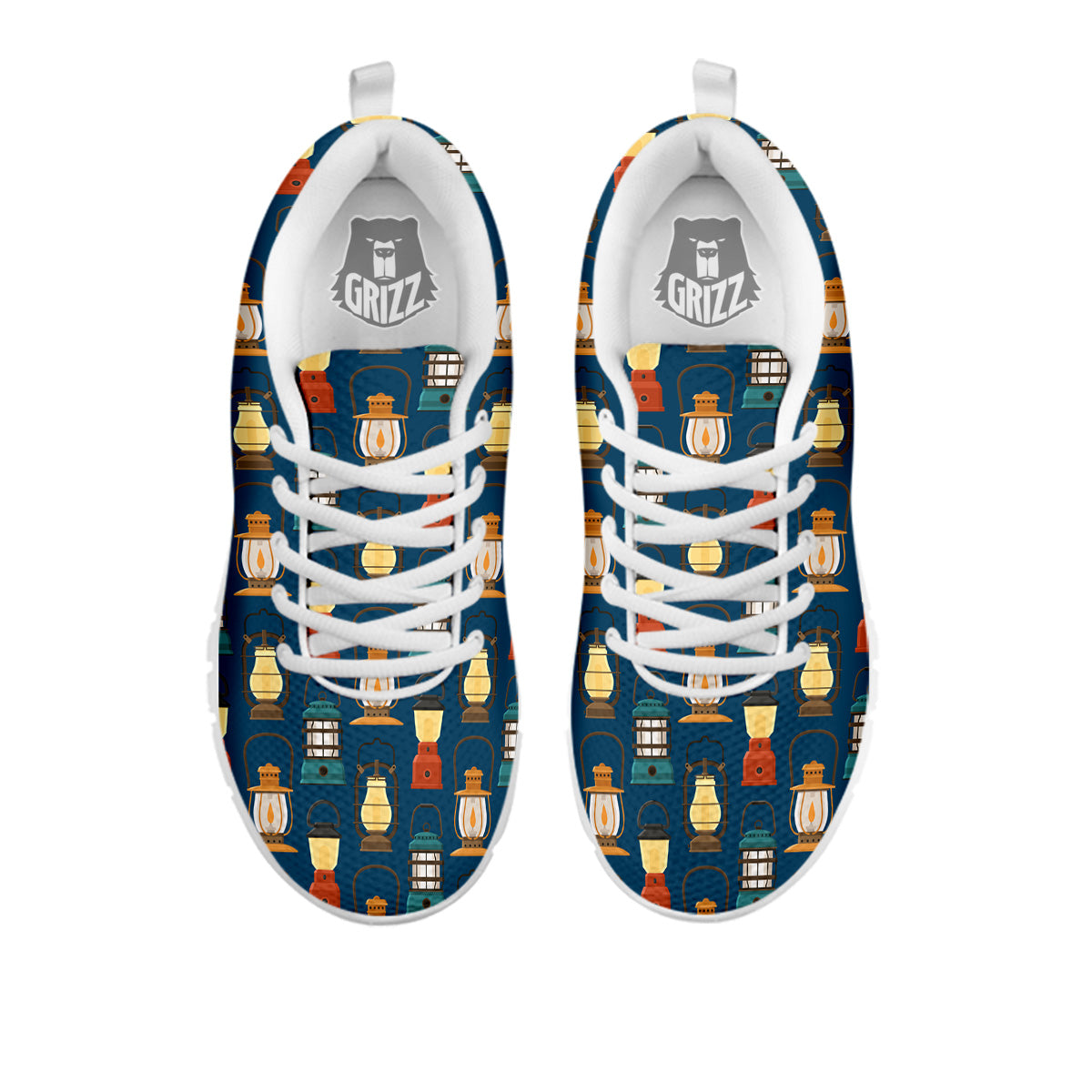 Camping Lantern Vintage Print Pattern White Sneaker-grizzshop