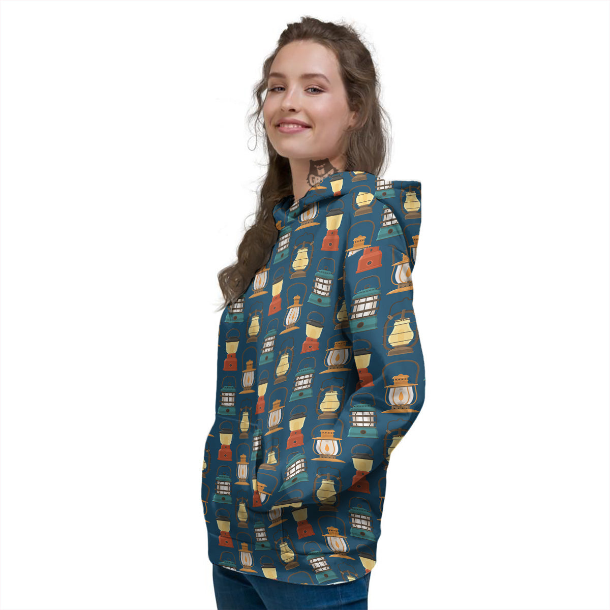 Camping Lantern Vintage Print Pattern Women's Hoodie-grizzshop