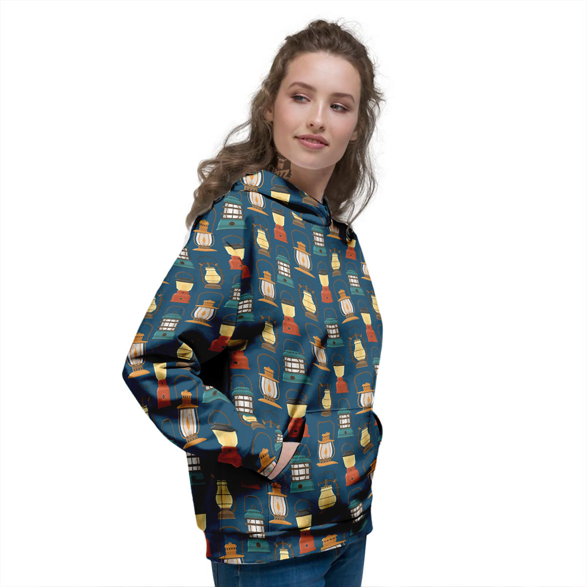 Camping Lantern Vintage Print Pattern Women's Hoodie-grizzshop