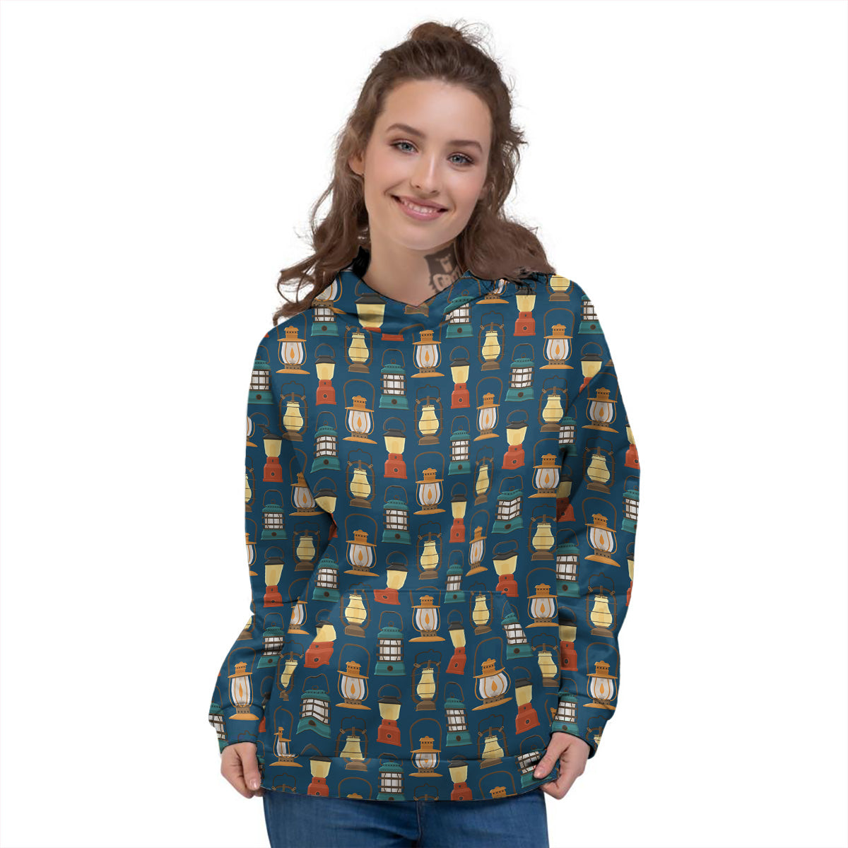 Camping Lantern Vintage Print Pattern Women's Hoodie-grizzshop