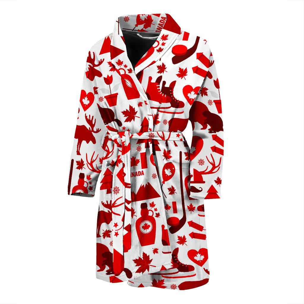 Canada Love Pattern Print Men Long Robe-grizzshop