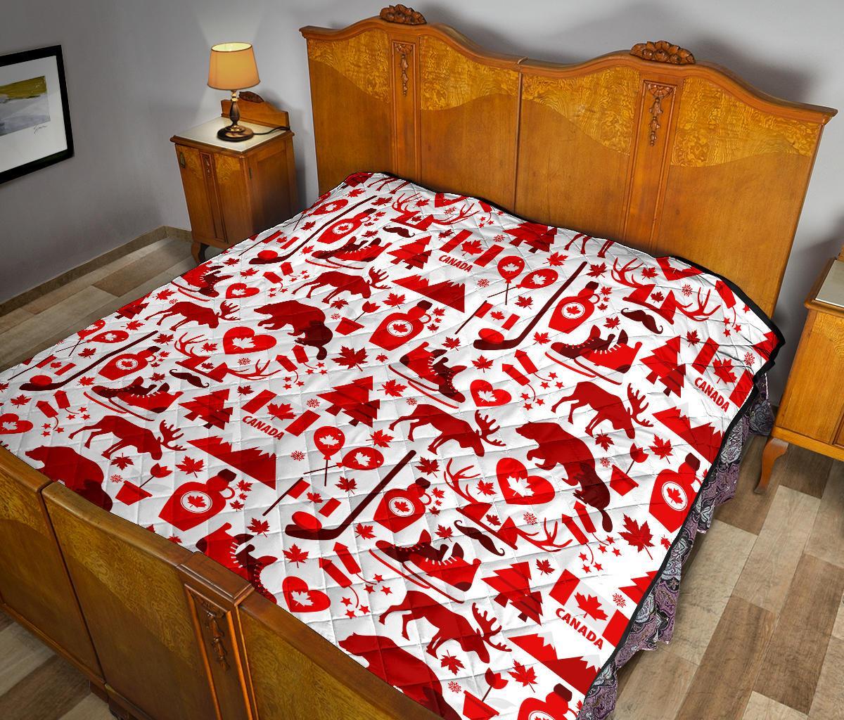 Canada Love Pattern Print Quilt-grizzshop