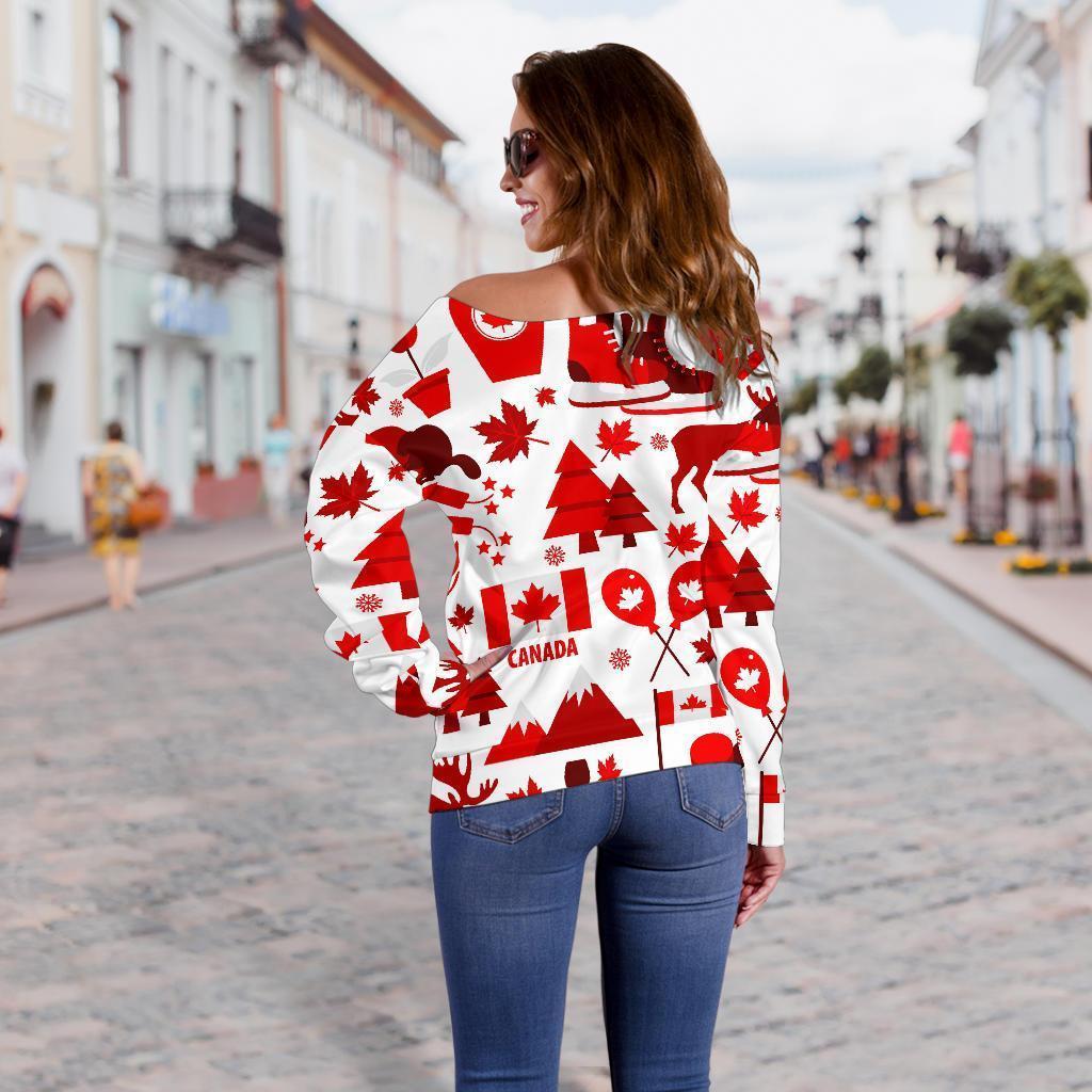 Canada Love Pattern Print Women Off Shoulder Sweatshirt-grizzshop