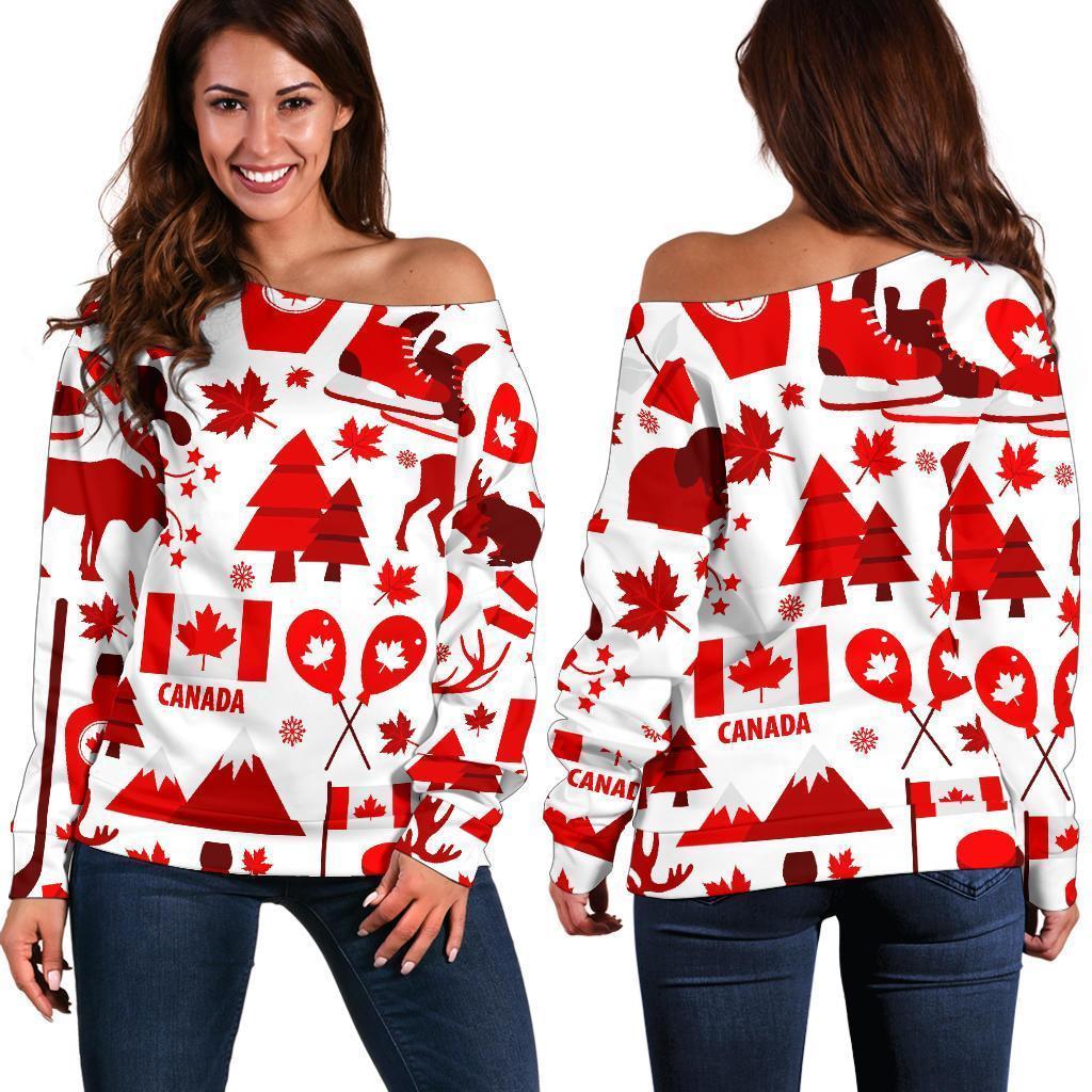 Canada Love Pattern Print Women Off Shoulder Sweatshirt-grizzshop
