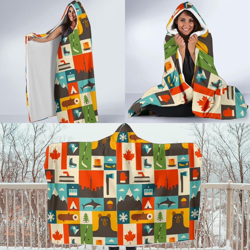 Canada Pattern Print Hooded Blanket-grizzshop