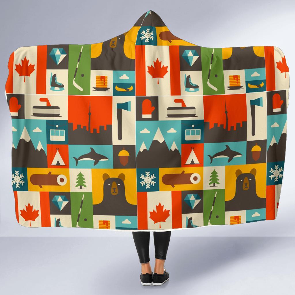 Canada Pattern Print Hooded Blanket-grizzshop
