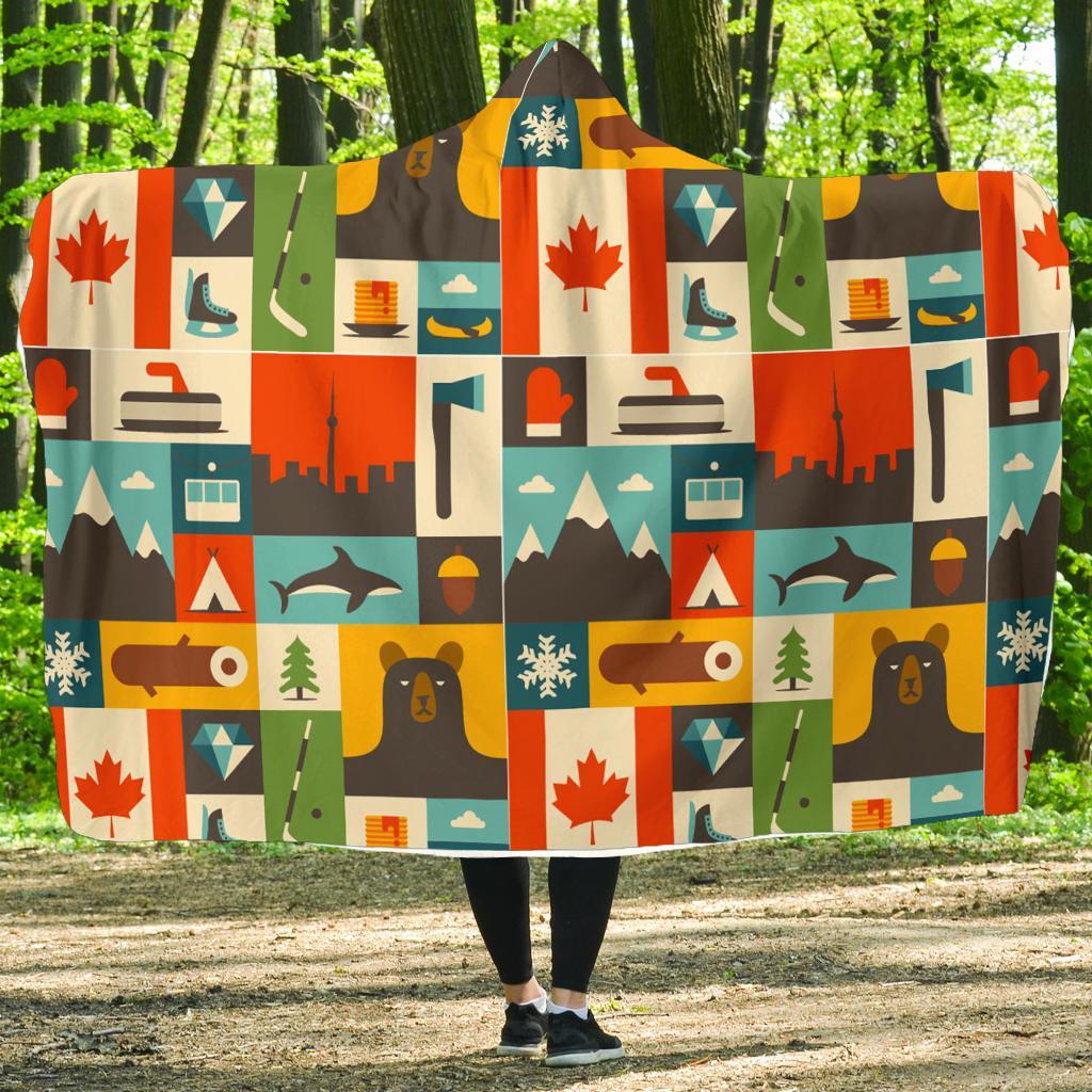 Canada Pattern Print Hooded Blanket-grizzshop