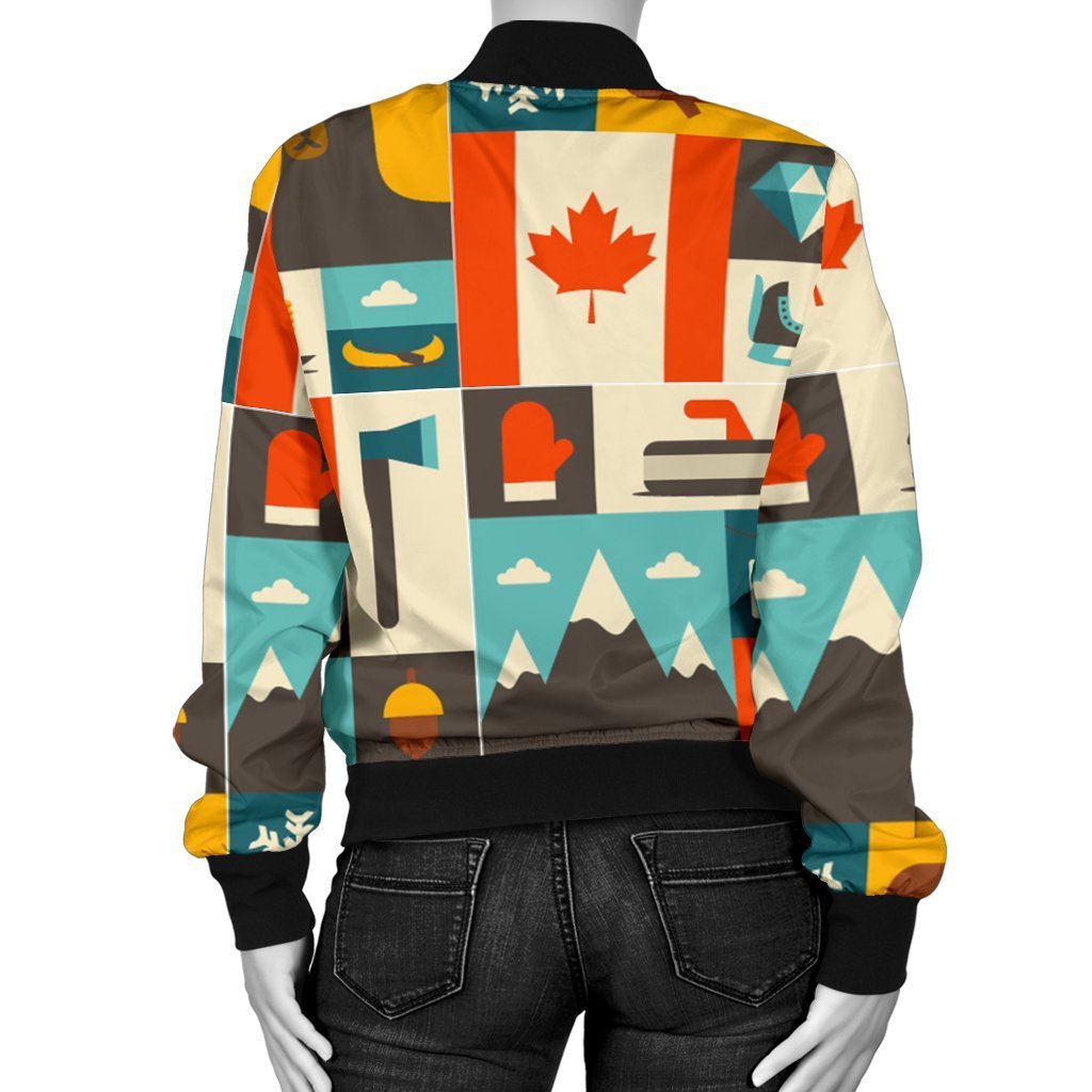 Canada Pattern Print Women Casual Bomber Jacket-grizzshop