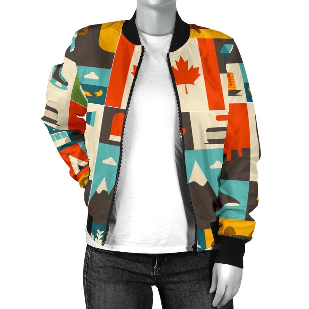 Canada Pattern Print Women Casual Bomber Jacket-grizzshop