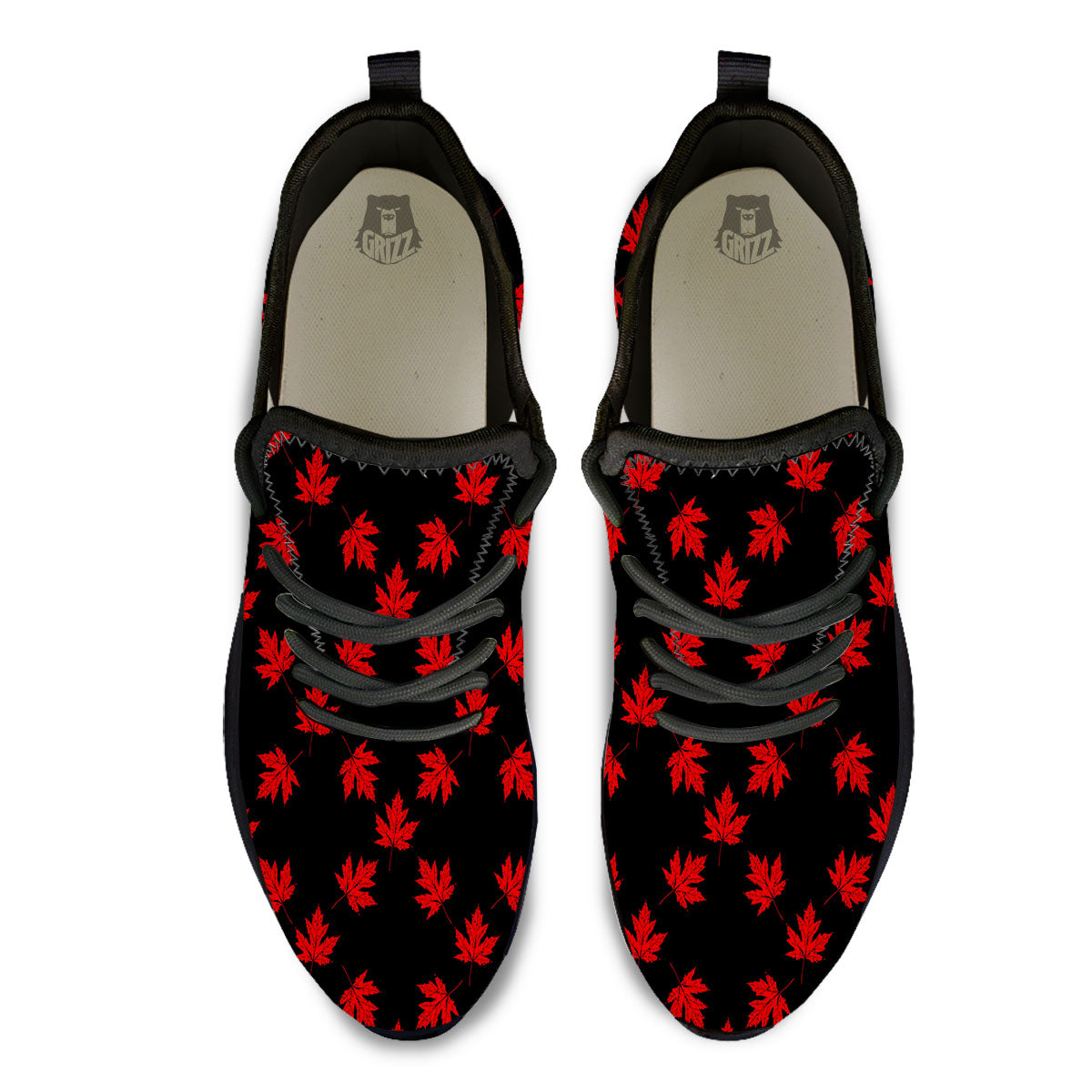 Canadian Maple Leaf Red And Black Print Black Athletic Shoes-grizzshop