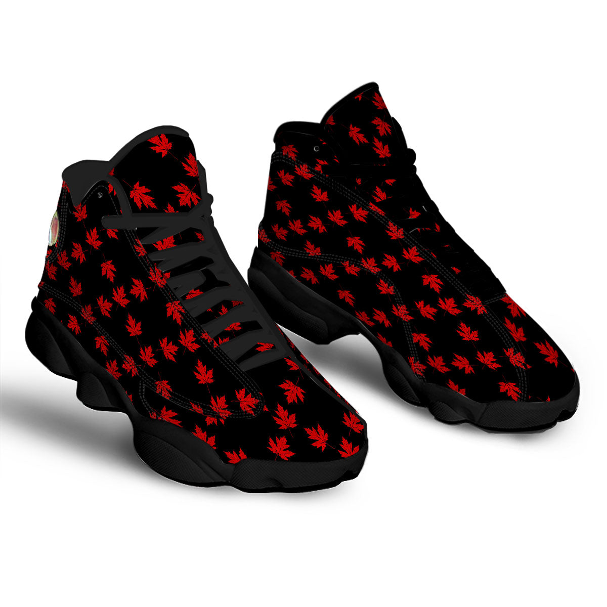 Canadian Maple Leaf Red And Black Print Black Basketball Shoes-grizzshop