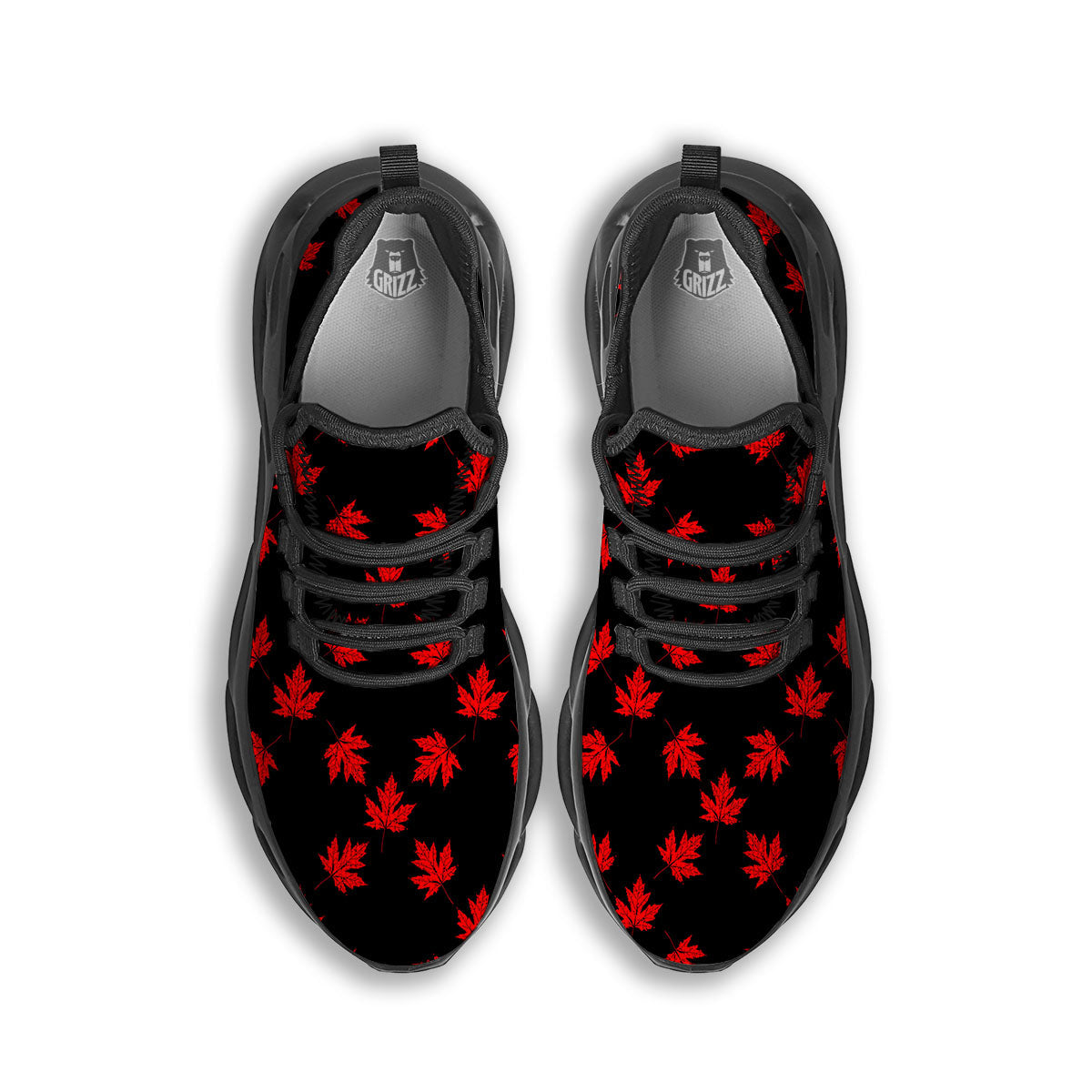 Canadian Maple Leaf Red And Black Print Black Running Shoes-grizzshop