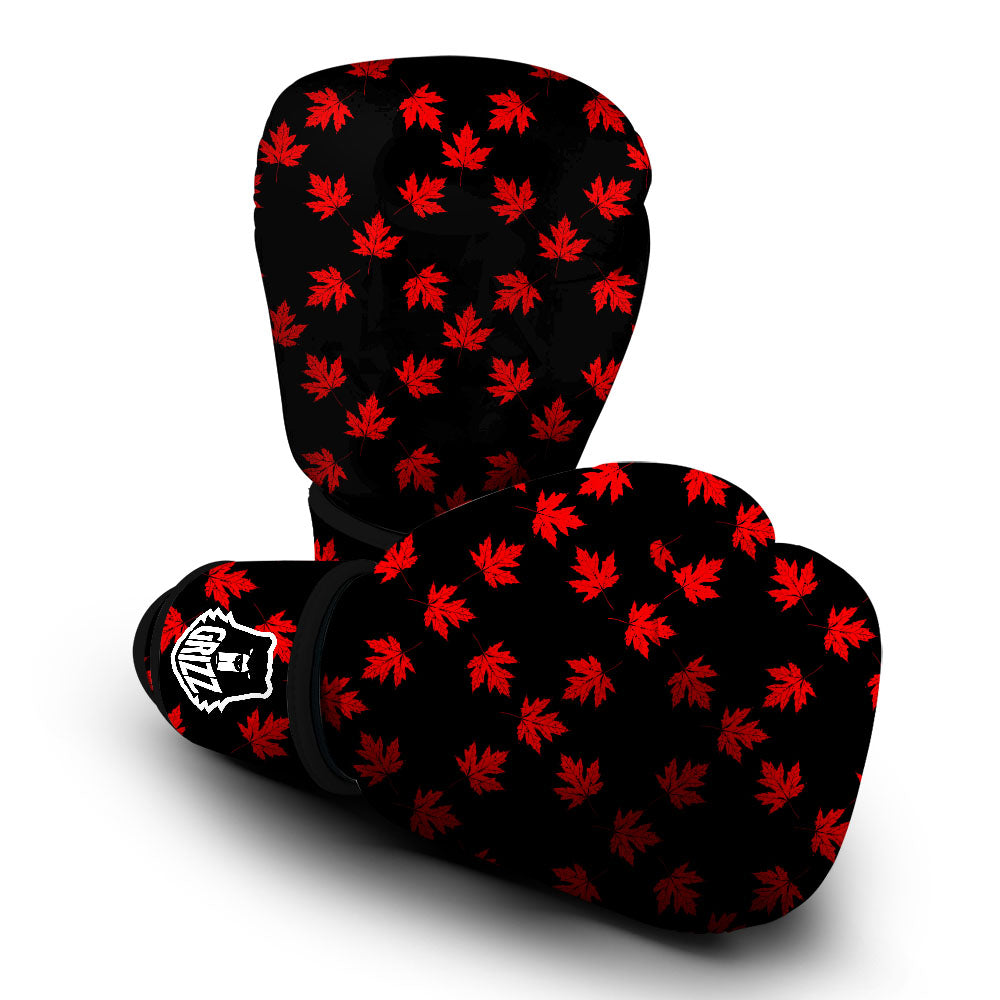 Canadian Maple Leaf Red And Black Print Boxing Gloves-grizzshop