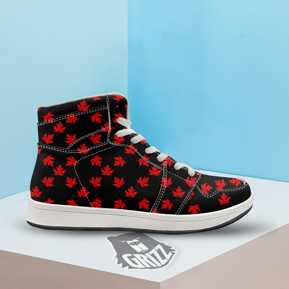 Canadian Maple Leaf Red And Black Print High Top Sneakers-grizzshop