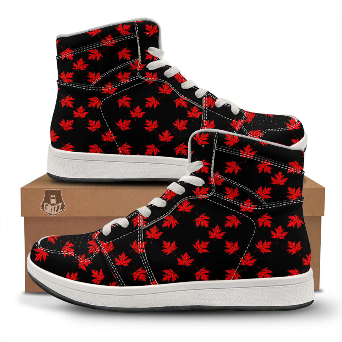 Canadian Maple Leaf Red And Black Print High Top Sneakers-grizzshop