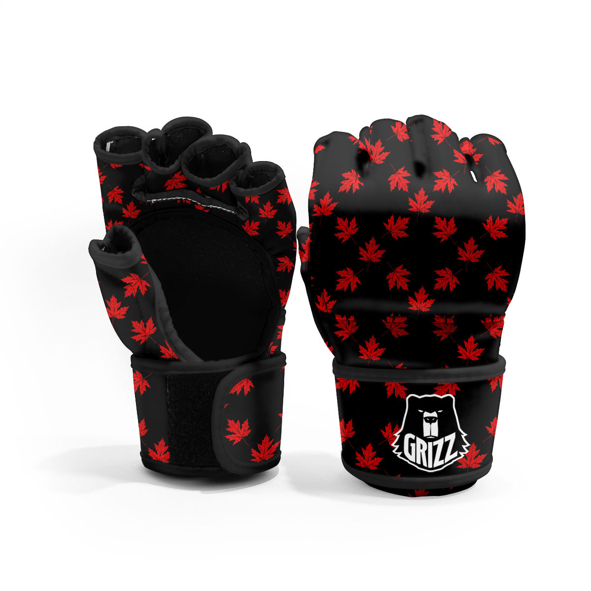Canadian Maple Leaf Red And Black Print MMA Gloves-grizzshop