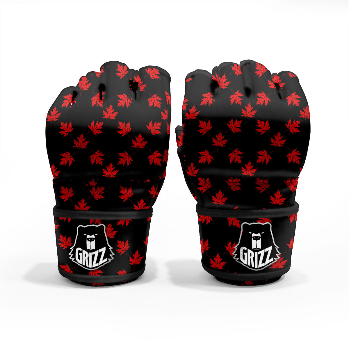 Canadian Maple Leaf Red And Black Print MMA Gloves-grizzshop