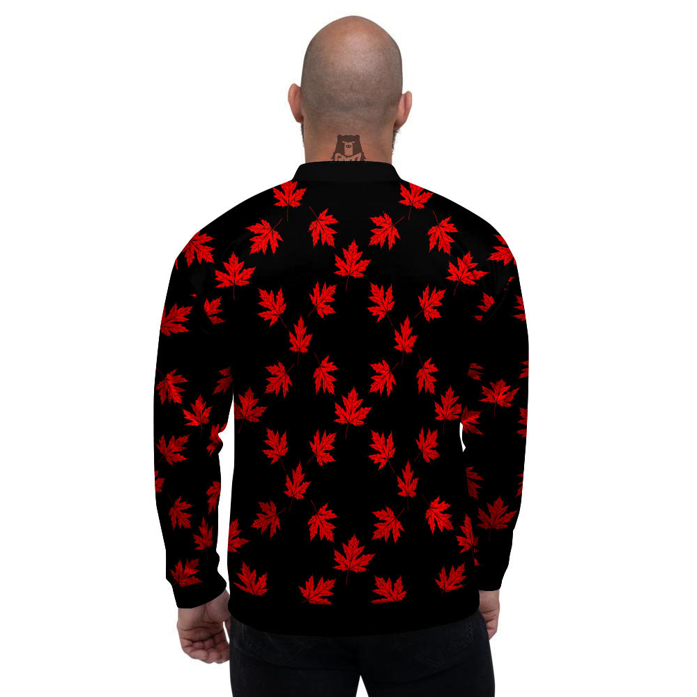 Canadian Maple Leaf Red And Black Print Men's Bomber Jacket-grizzshop