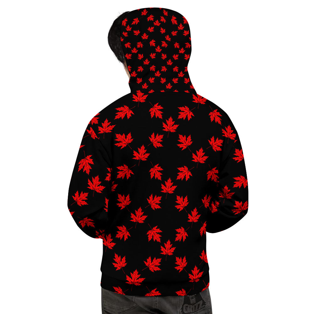 Canadian Maple Leaf Red And Black Print Men's Hoodie-grizzshop