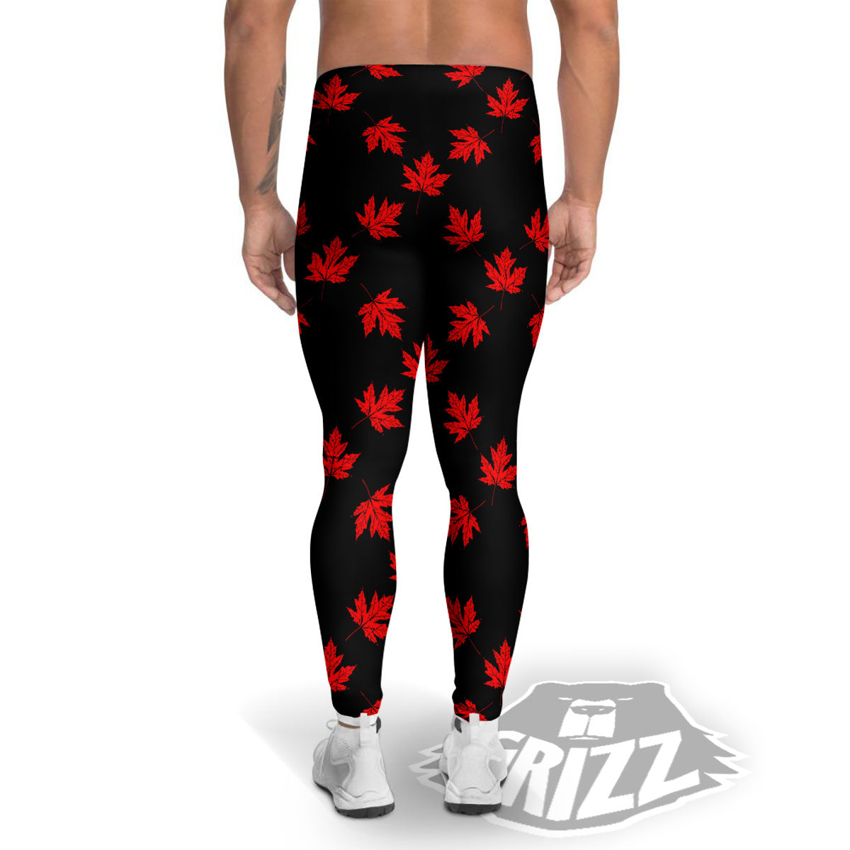 Canadian Maple Leaf Red And Black Print Men's Leggings-grizzshop
