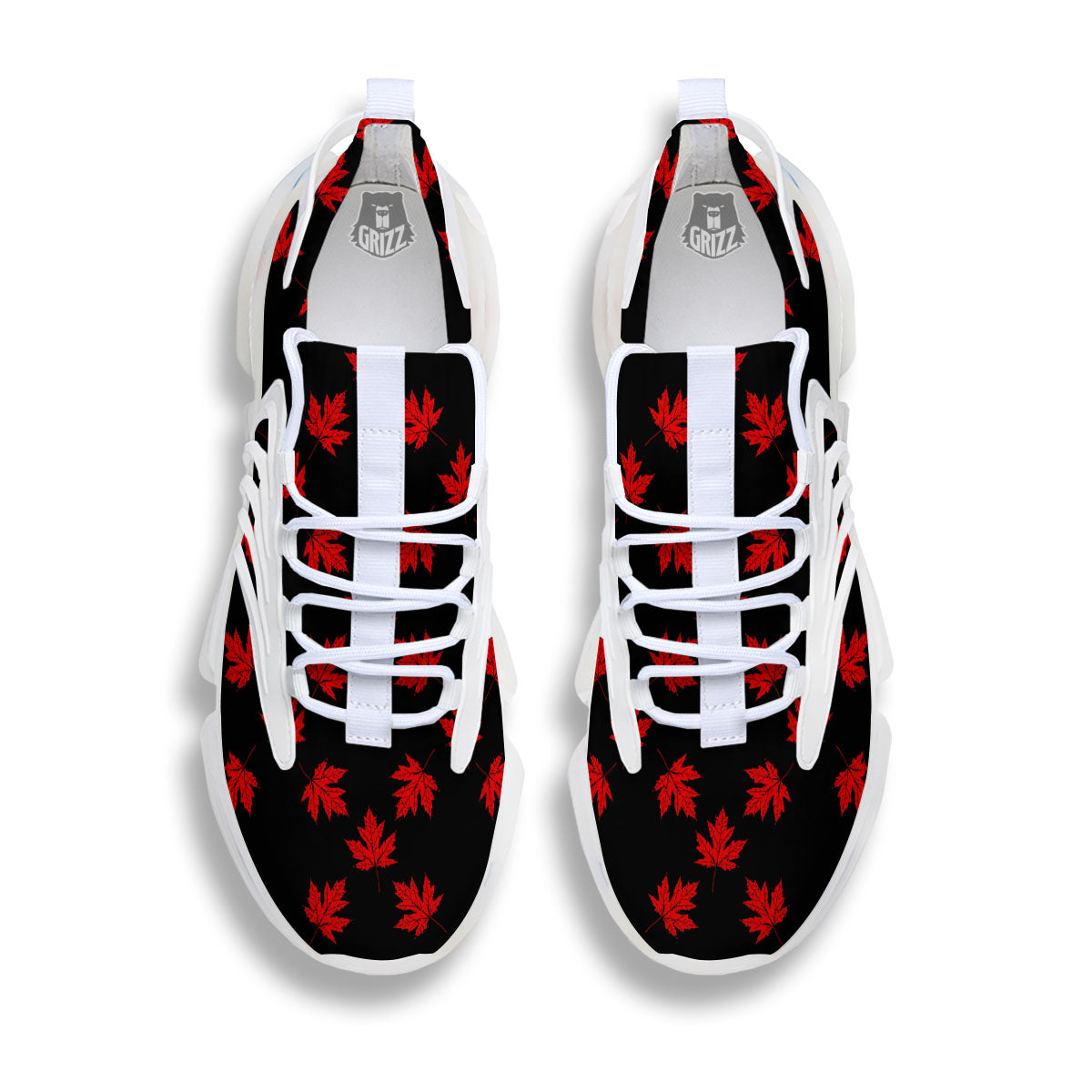 Canadian Maple Leaf Red And Black Print White Gym Shoes-grizzshop