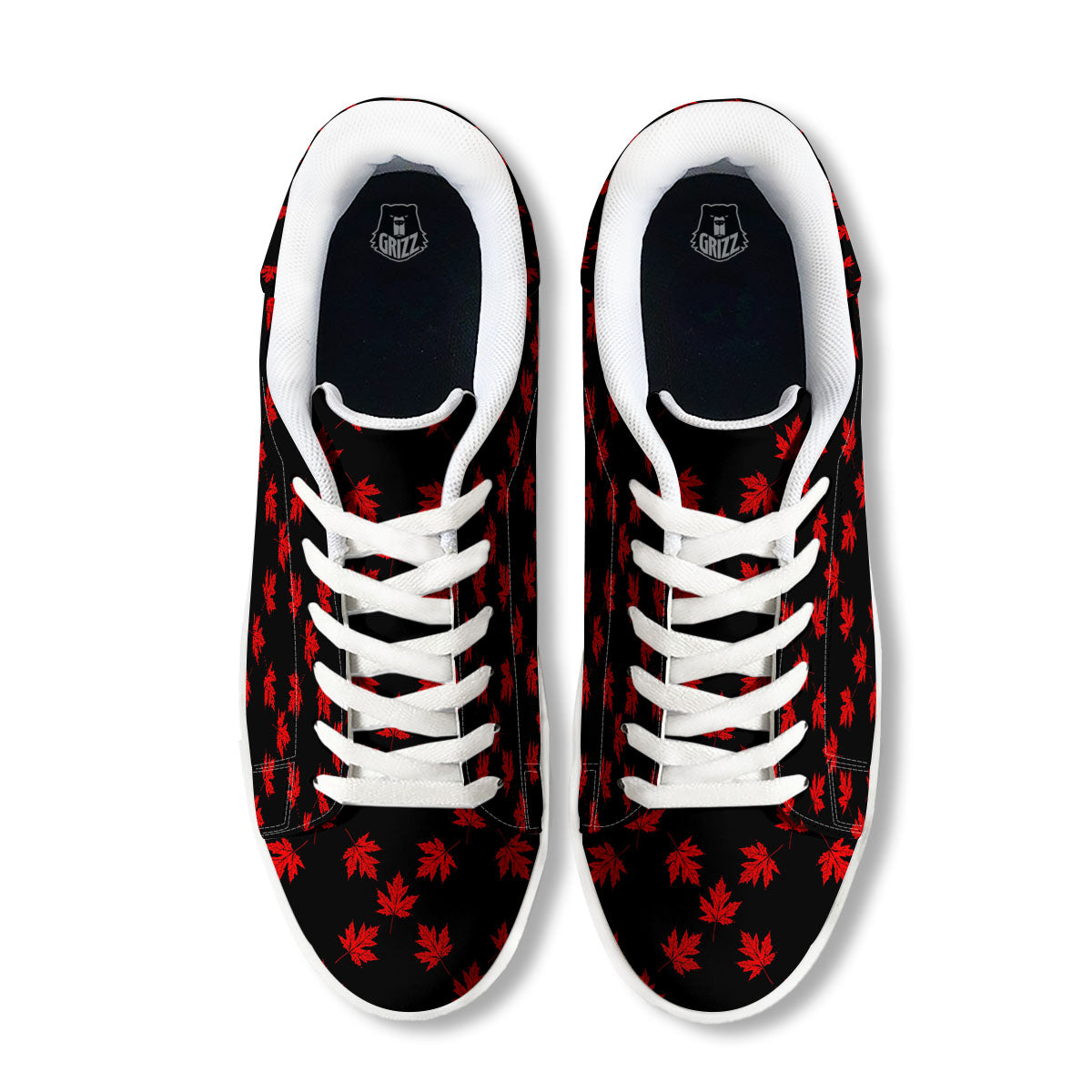 Canadian Maple Leaf Red And Black Print White Low Top Sneakers-grizzshop