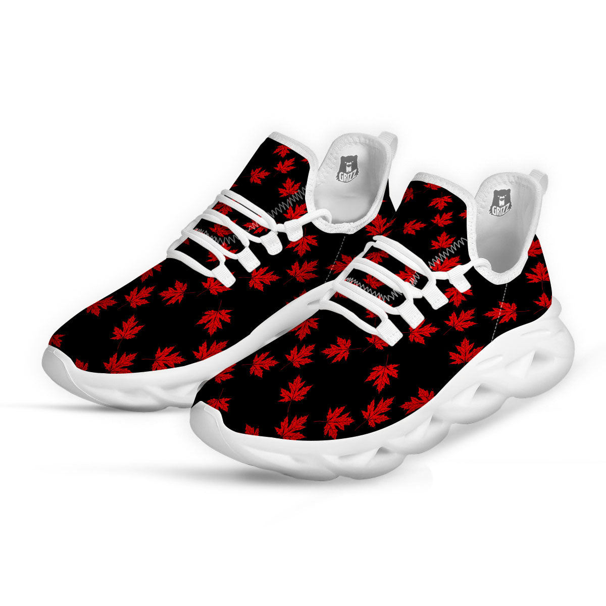 Canadian Maple Leaf Red And Black Print White Running Shoes-grizzshop
