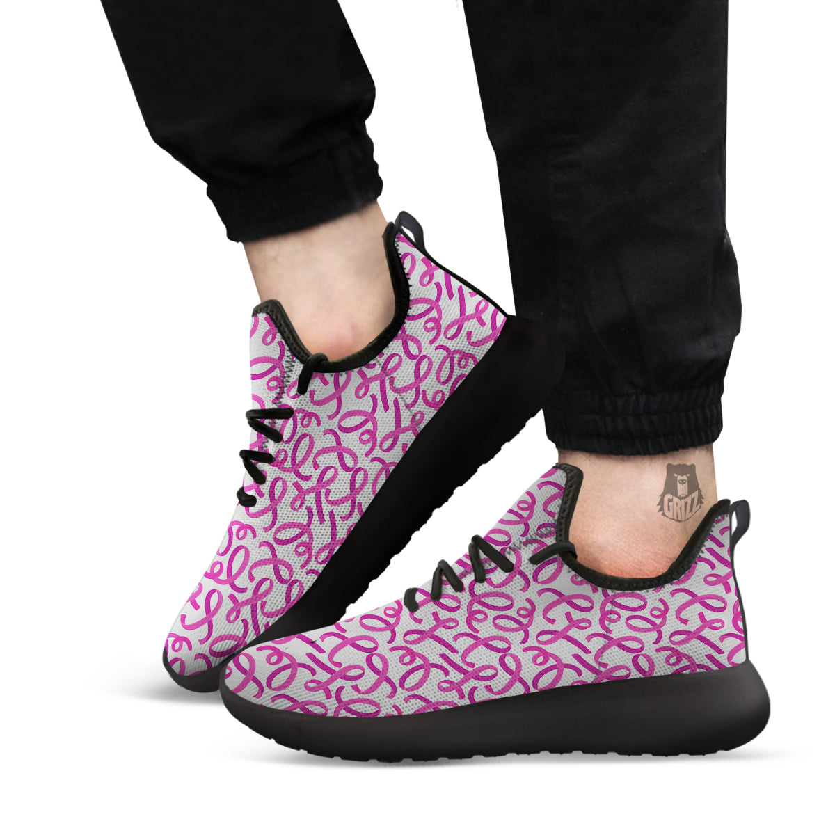 Cancer Awareness Print Pattern Black Athletic Shoes-grizzshop