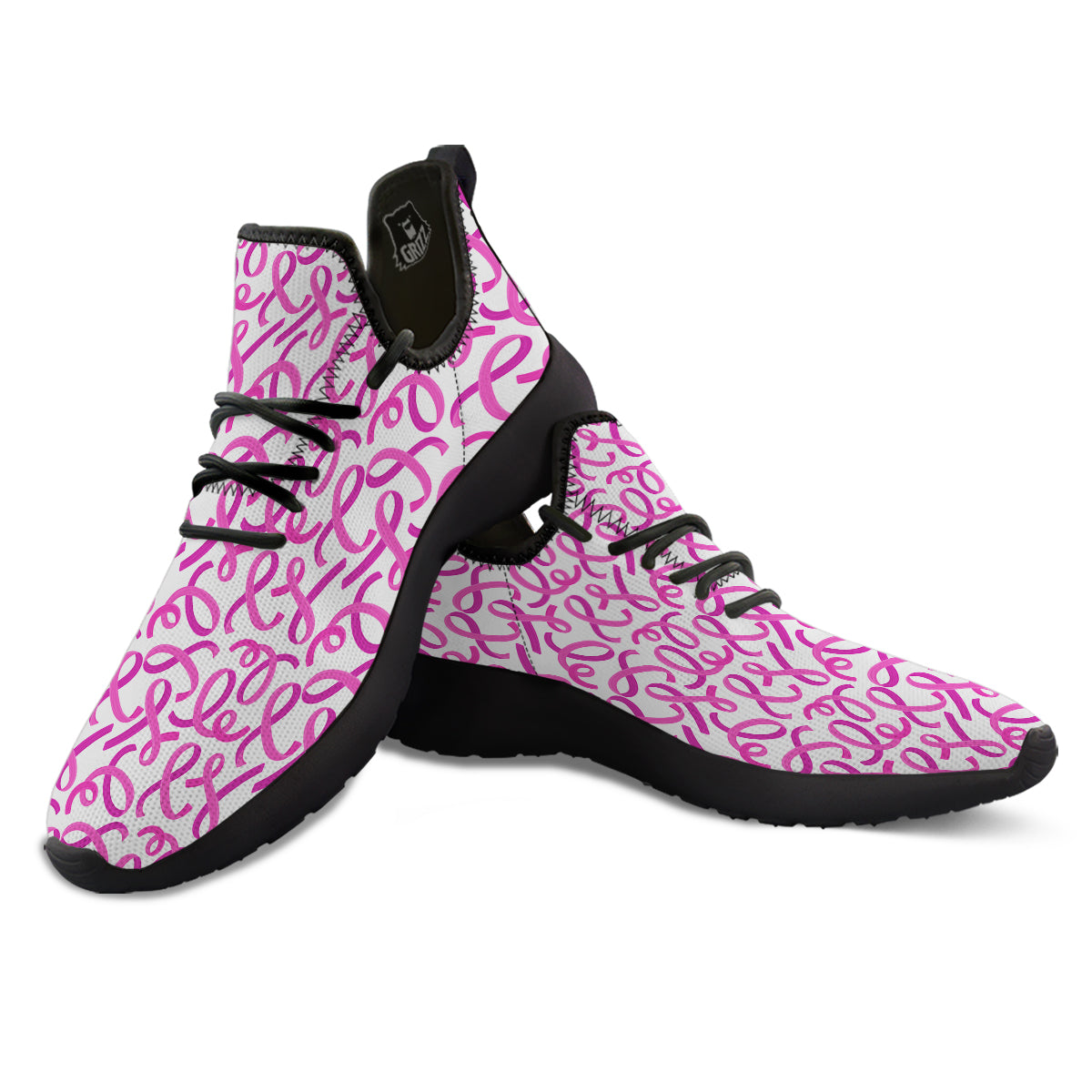 Cancer Awareness Print Pattern Black Athletic Shoes-grizzshop