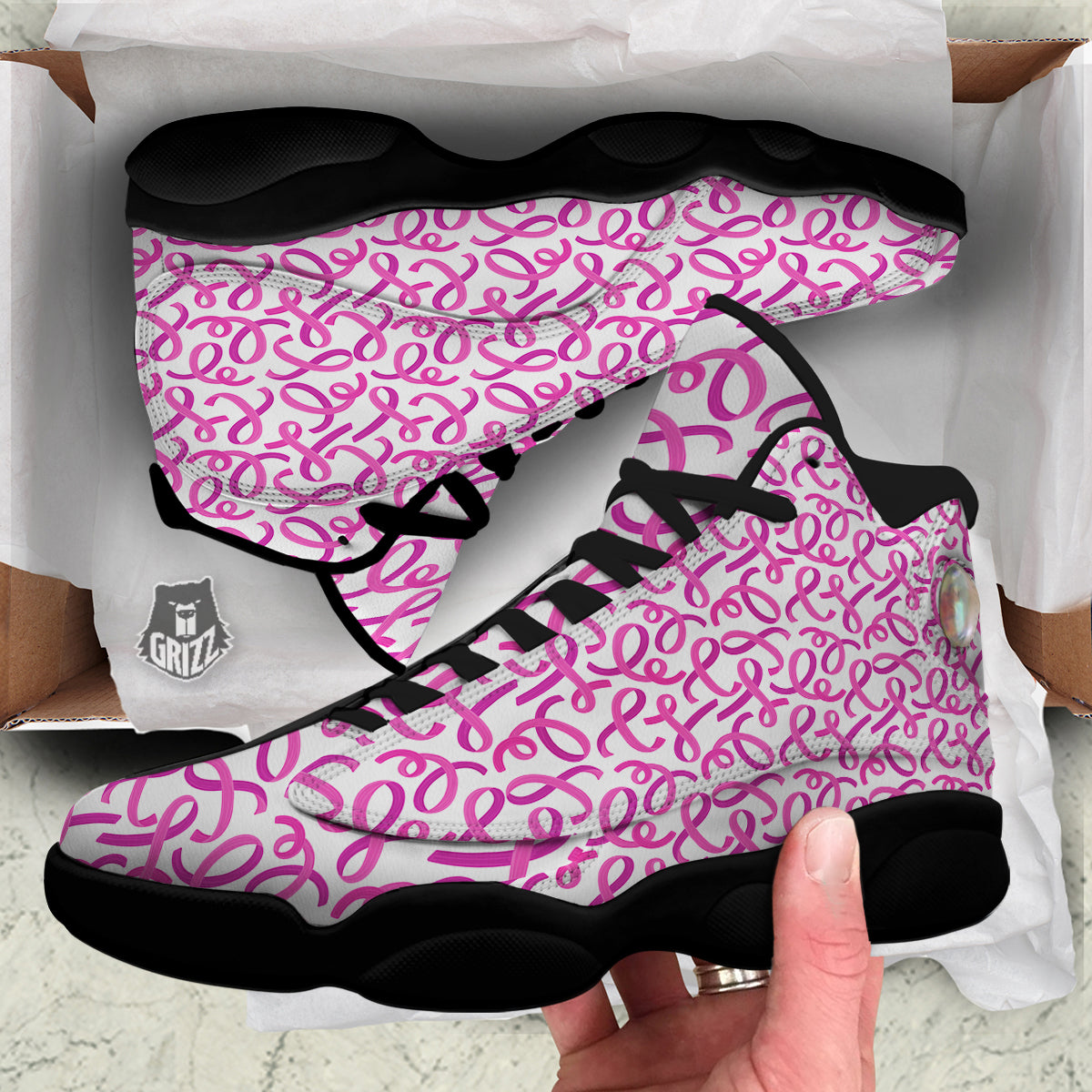 Cancer Awareness Print Pattern Black Basketball Shoes-grizzshop