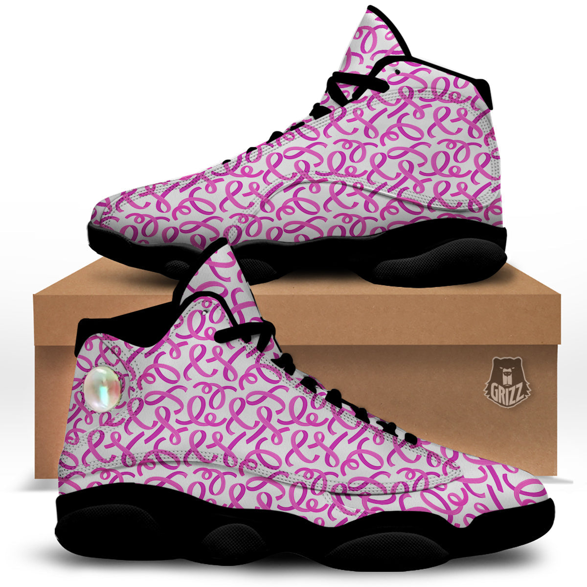 Cancer Awareness Print Pattern Black Basketball Shoes-grizzshop