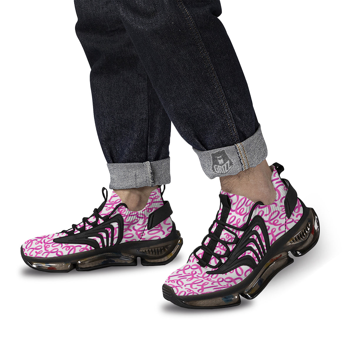 Cancer Awareness Print Pattern Black Gym Shoes-grizzshop