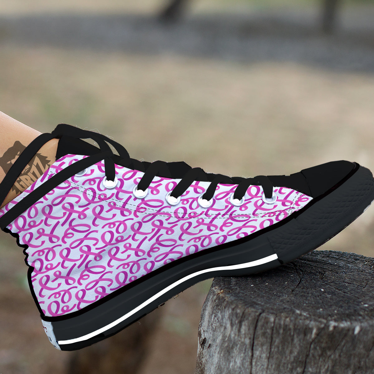 Cancer Awareness Print Pattern Black High Top Shoes-grizzshop