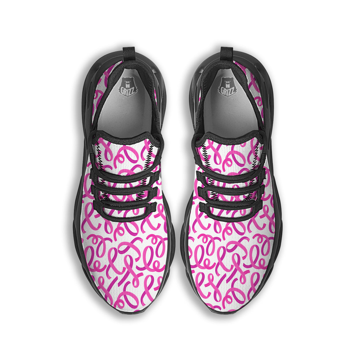 Cancer Awareness Print Pattern Black Running Shoes-grizzshop
