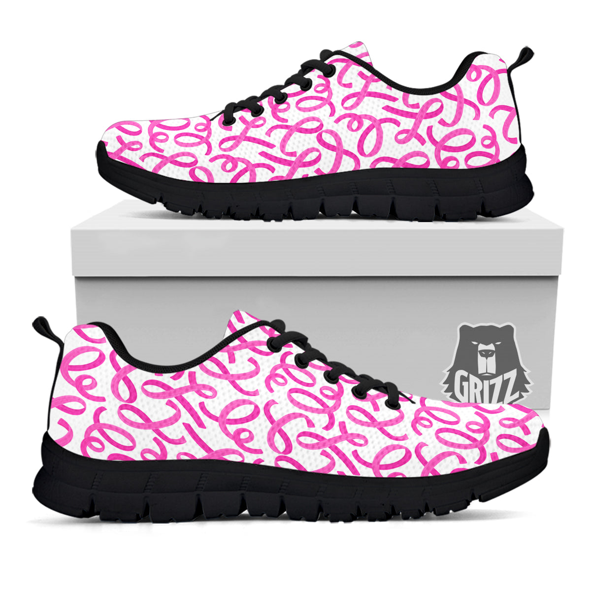 Cancer Awareness Print Pattern Black Sneaker-grizzshop