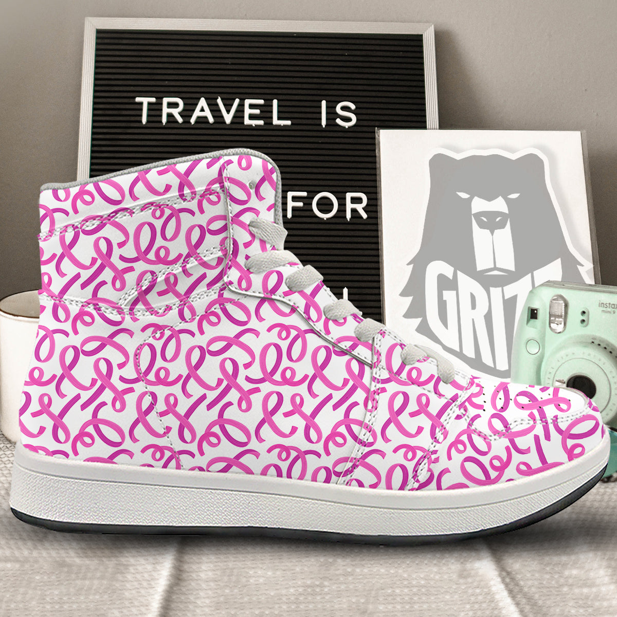 Cancer Awareness Print Pattern High Top Sneakers-grizzshop