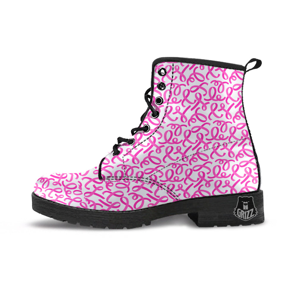 Cancer Awareness Print Pattern Leather Boots-grizzshop