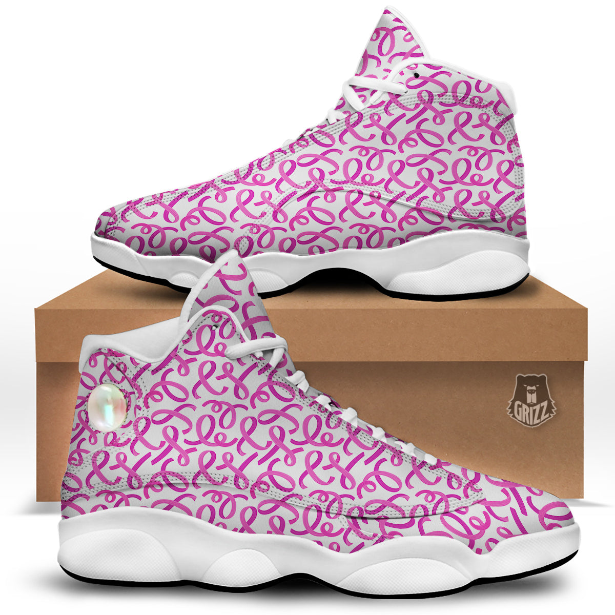 Cancer Awareness Print Pattern White Basketball Shoes-grizzshop