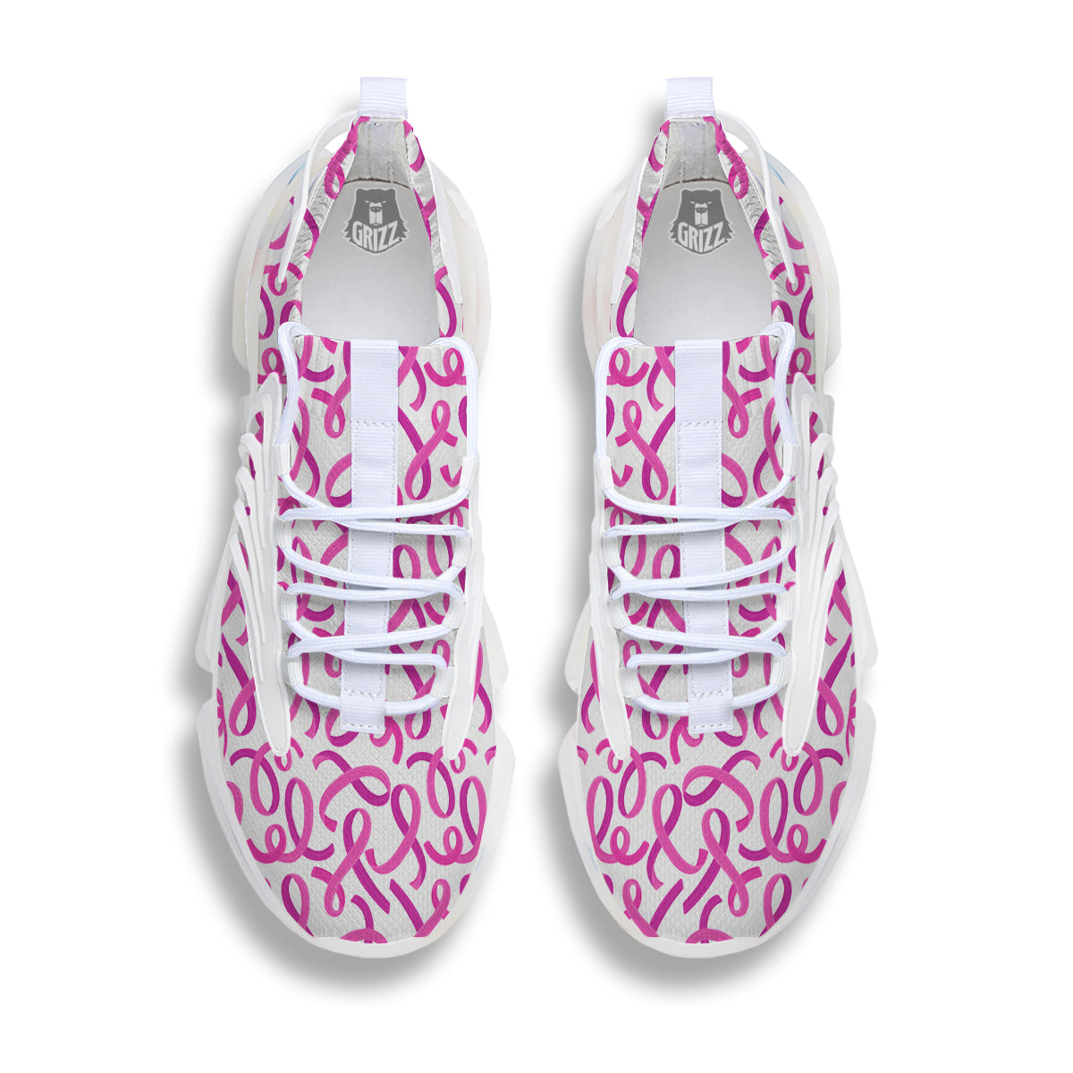 Cancer Awareness Print Pattern White Gym Shoes-grizzshop