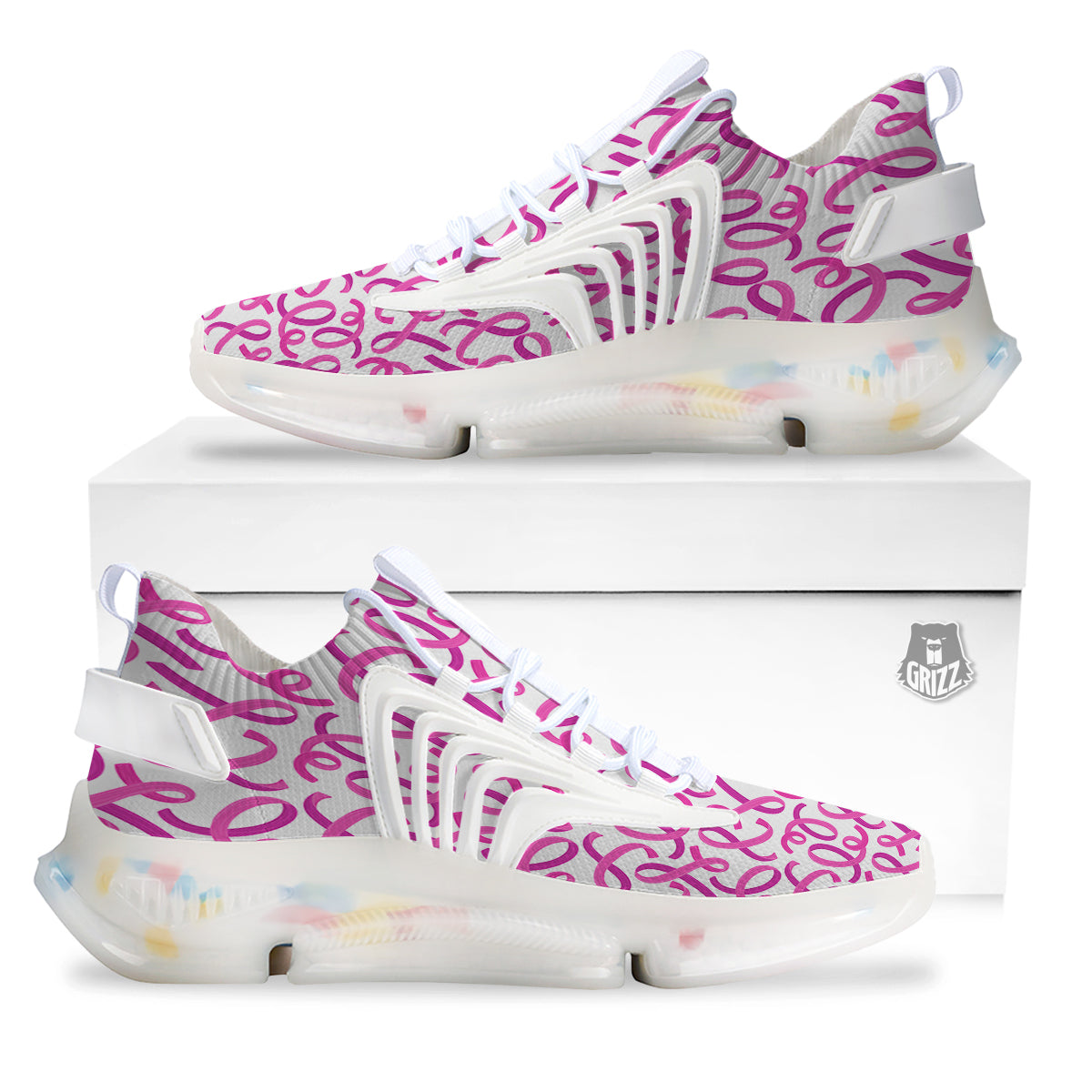 Cancer Awareness Print Pattern White Gym Shoes-grizzshop